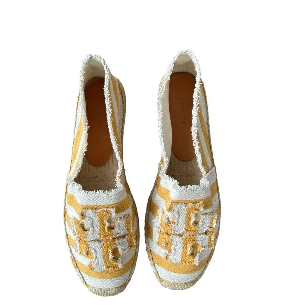 TORY BURCH Fray Stripe Espadrille Flat In Citrus, Size 11, NWOT